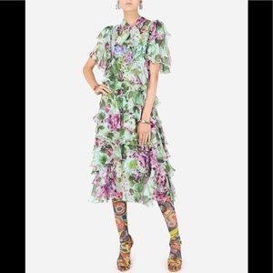DOLCE & Gabbana Bluebell-print chiffon calf-length dress with ruffles
